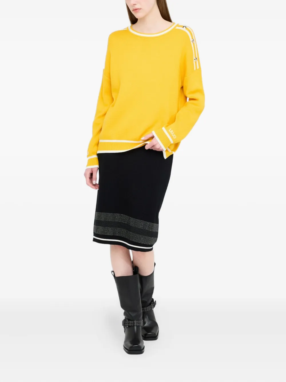 LIU JO logo-detail button-embellished jumper Geel