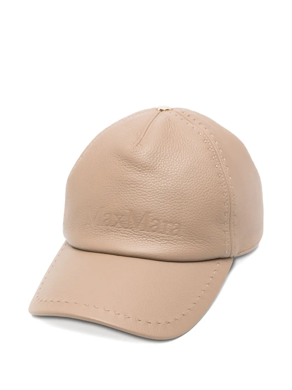 Max Mara Leather Debossed-logo Cap In Brown