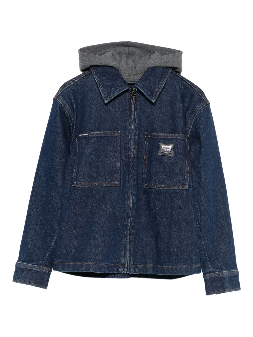 Dolce & Gabbana Kids' Denim Hooded Bomber Jacket In Blue
