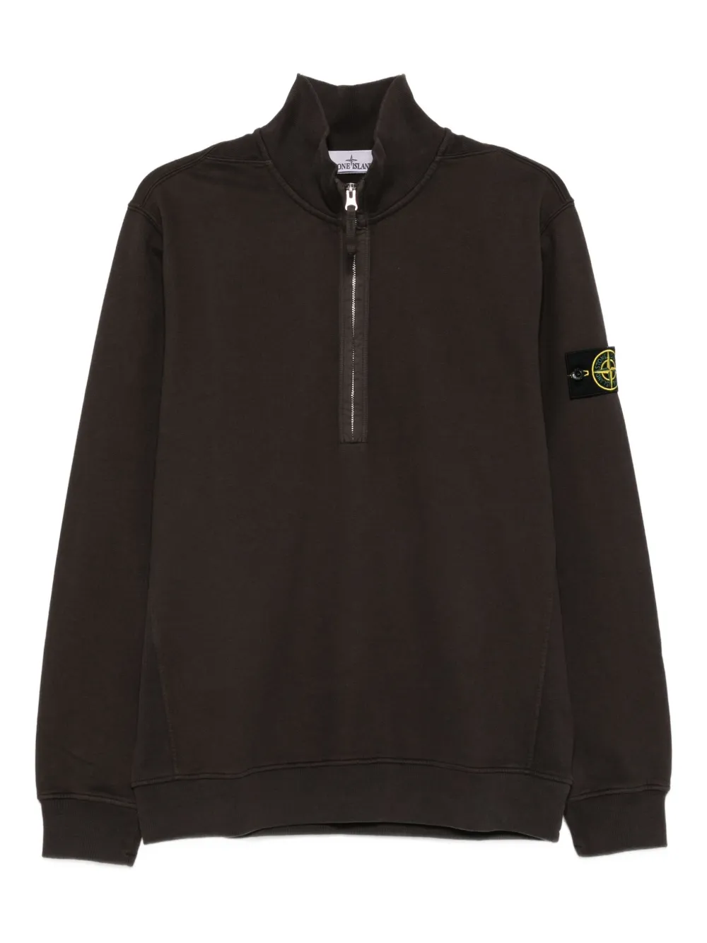 Stone Island Badge Half-zip Cotton Sweatshirt In Black