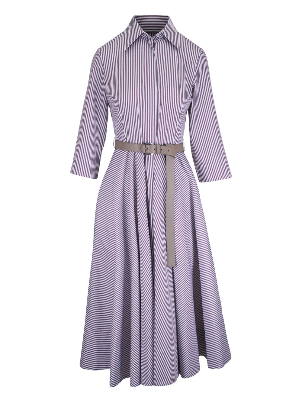 Michael Kors Striped Belted Midi Dress In Purple