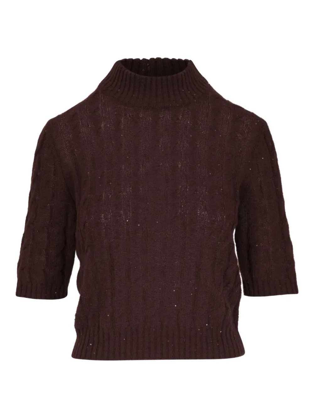 Brunello Cucinelli cable-knit sequin-detail T-shirt | Brown | Image 1
