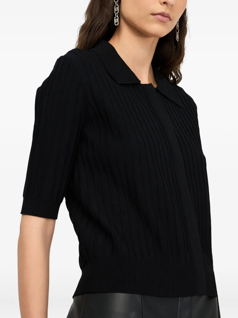 Liu •jo Ribbed Polo-collar Cardigan In Black