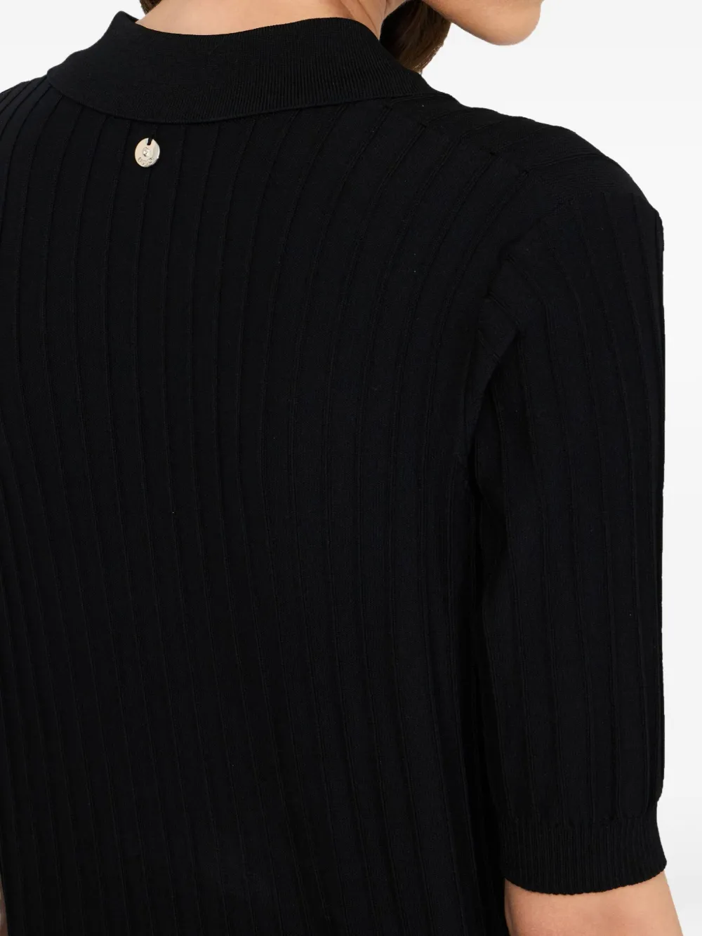 Liu •jo Ribbed Polo-collar Cardigan In Black