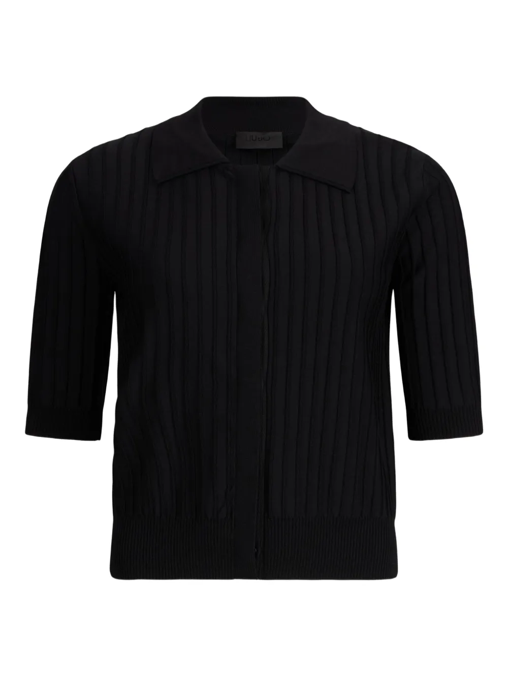 Liu •jo Ribbed Polo-collar Cardigan In Black