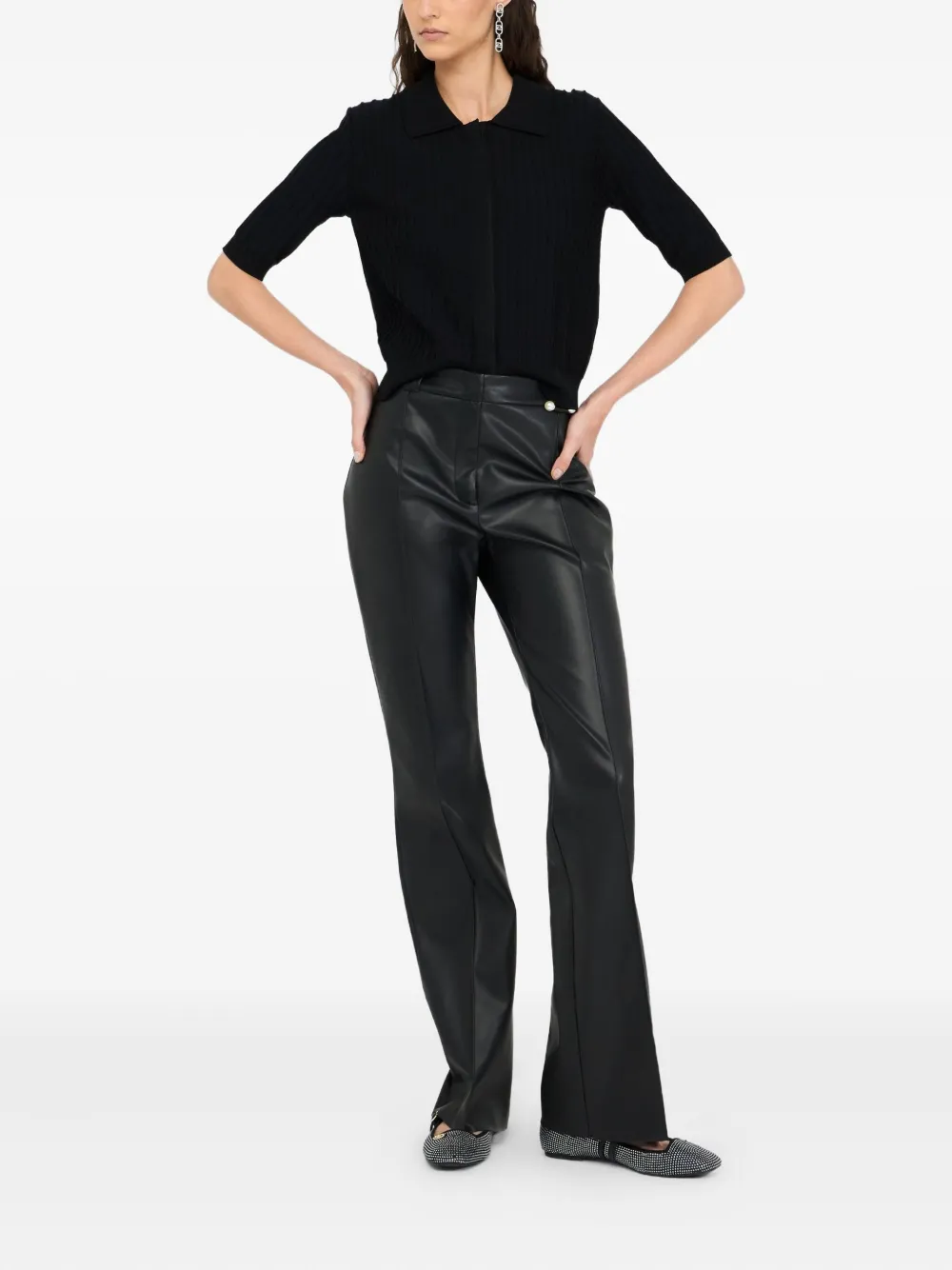 Liu •jo Ribbed Polo-collar Cardigan In Black