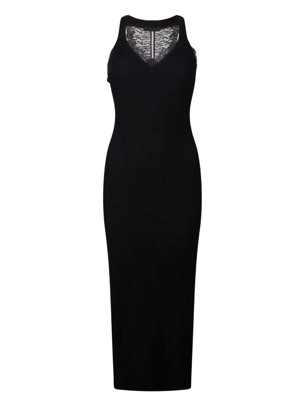LIU JO lace-insert ribbed-knit midi dress Zwart