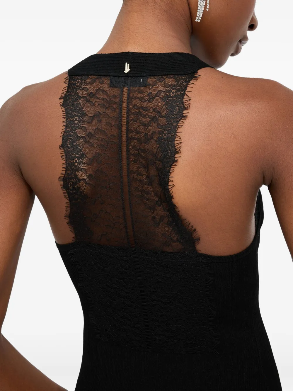 LIU JO lace-insert ribbed-knit midi dress Zwart