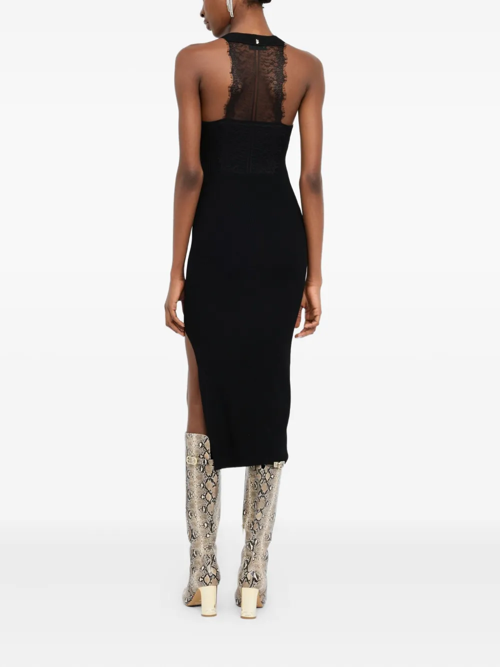 LIU JO lace-insert ribbed-knit midi dress Zwart