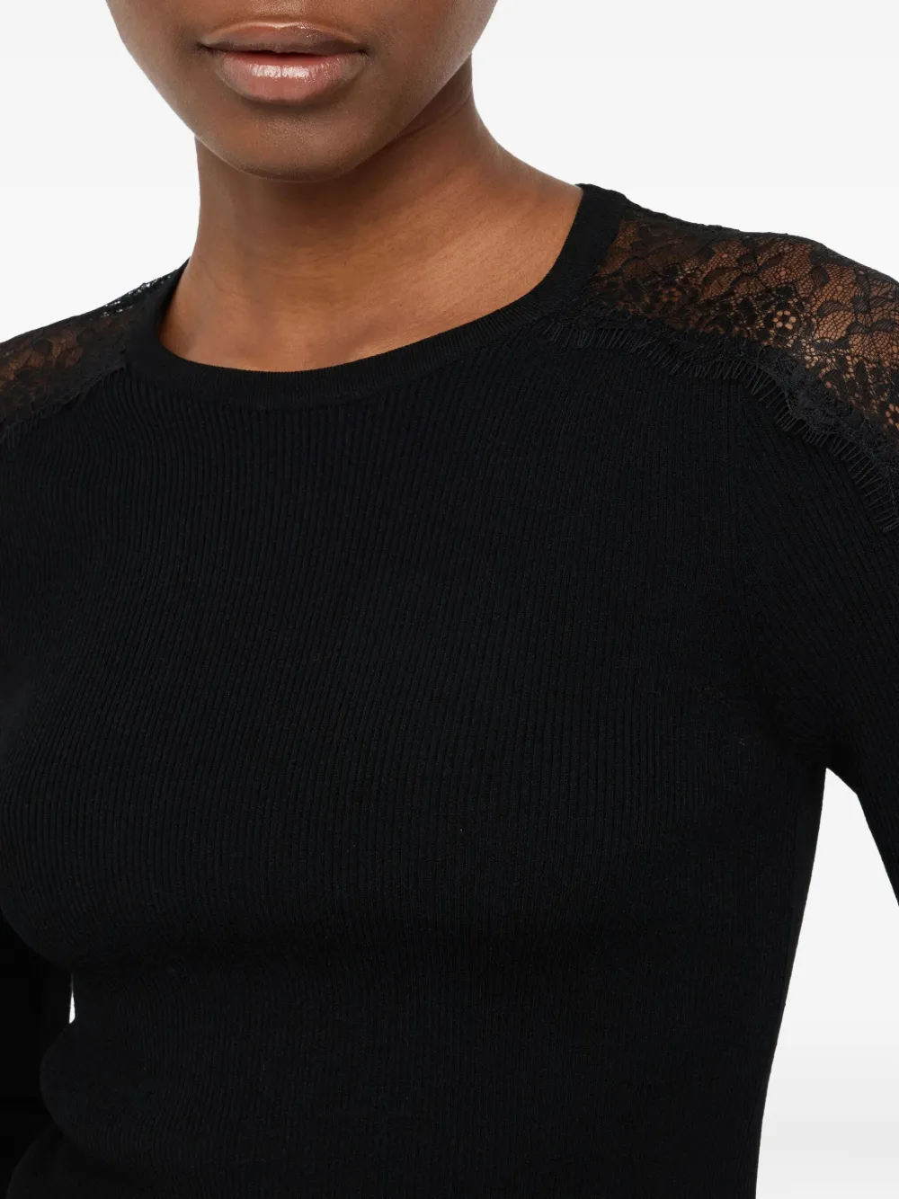 LIU JO lace-insert ribbed sweater Zwart