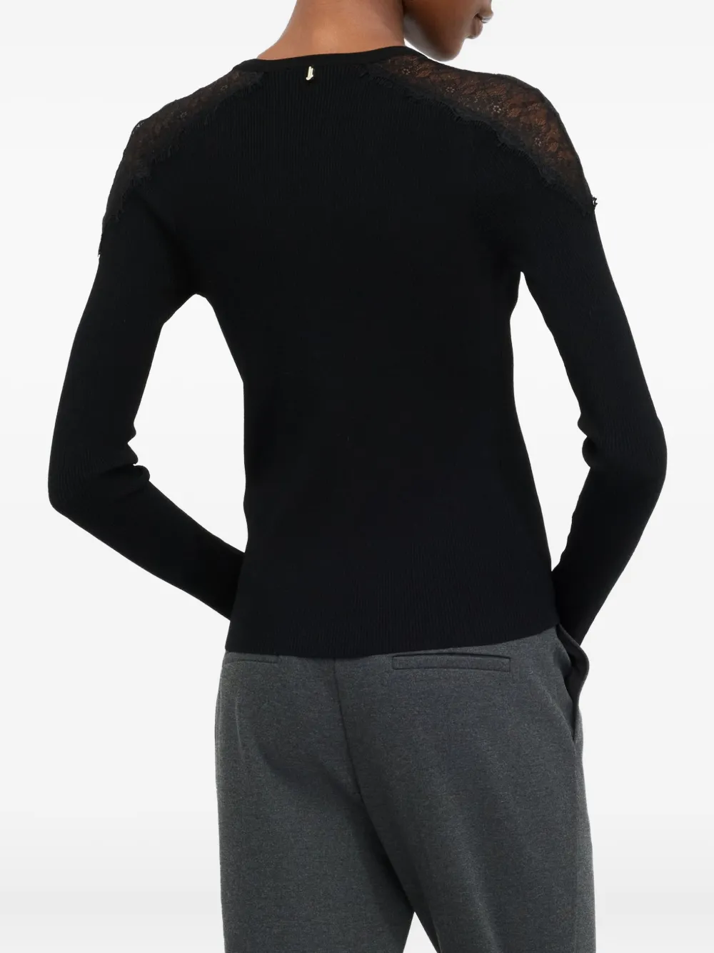 LIU JO lace-insert ribbed sweater Zwart