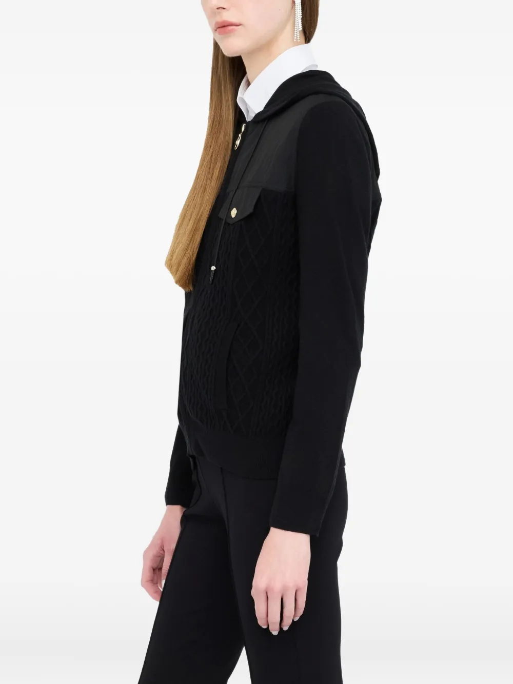 LIU JO cable-knit hooded sweater Zwart