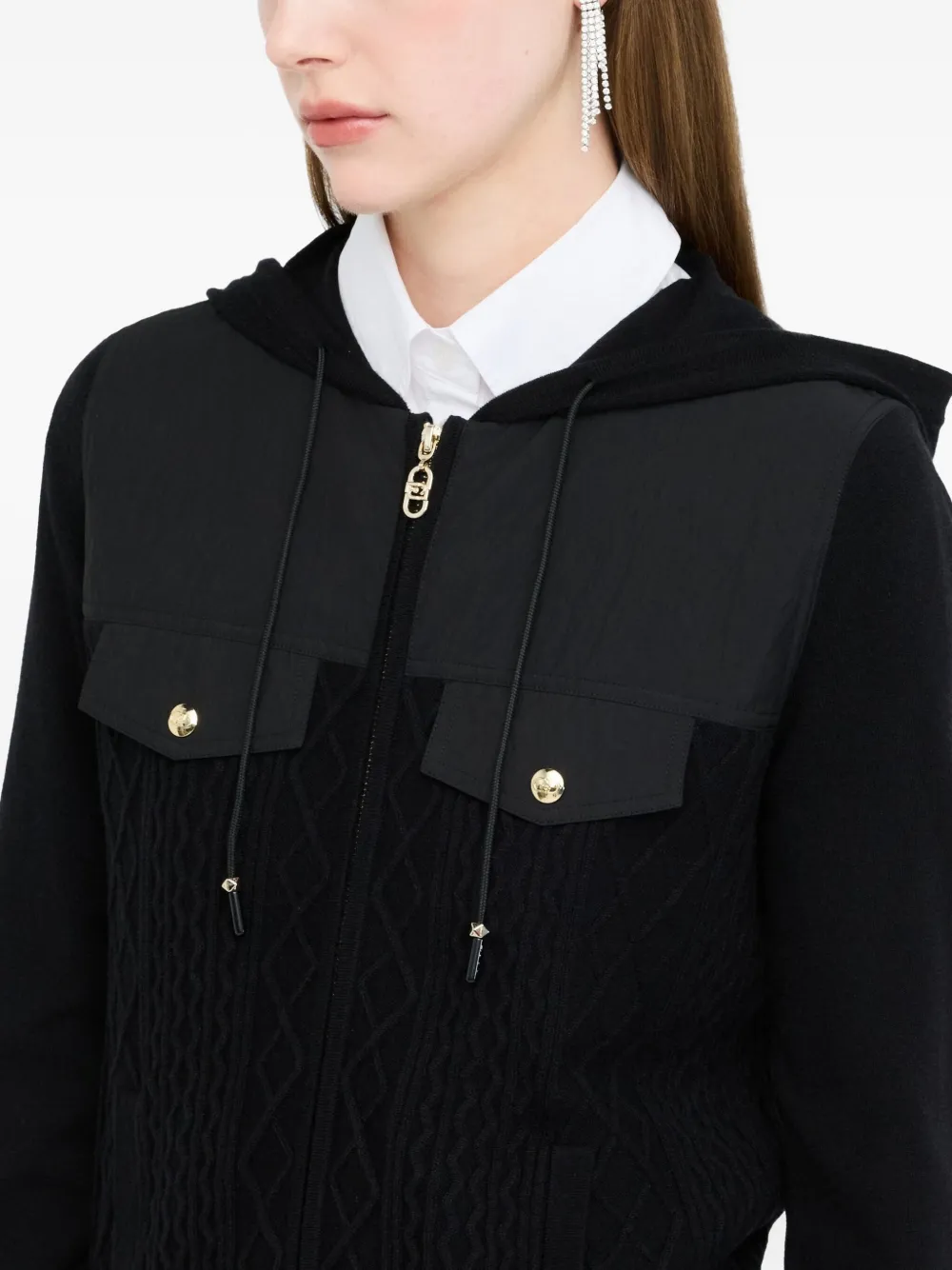 LIU JO cable-knit hooded sweater Zwart