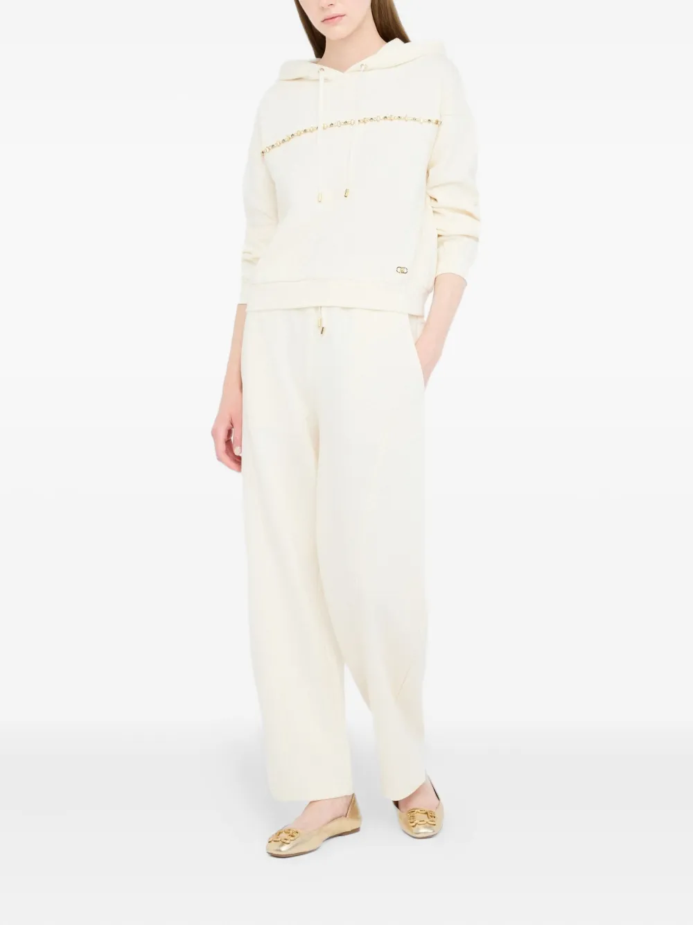 LIU JO rhinestone-embellished drawstring sweatshirt Wit
