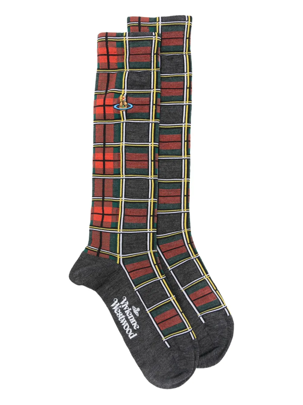 Vivienne Westwood embroidered-orb plaid socks Rood