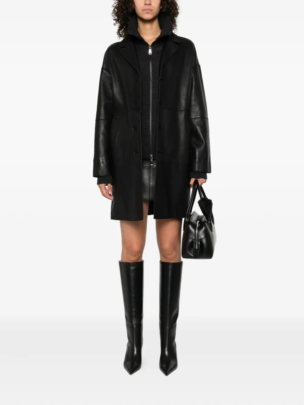 P.A.R.O.S.H. ribbed-collar leather coat Zwart