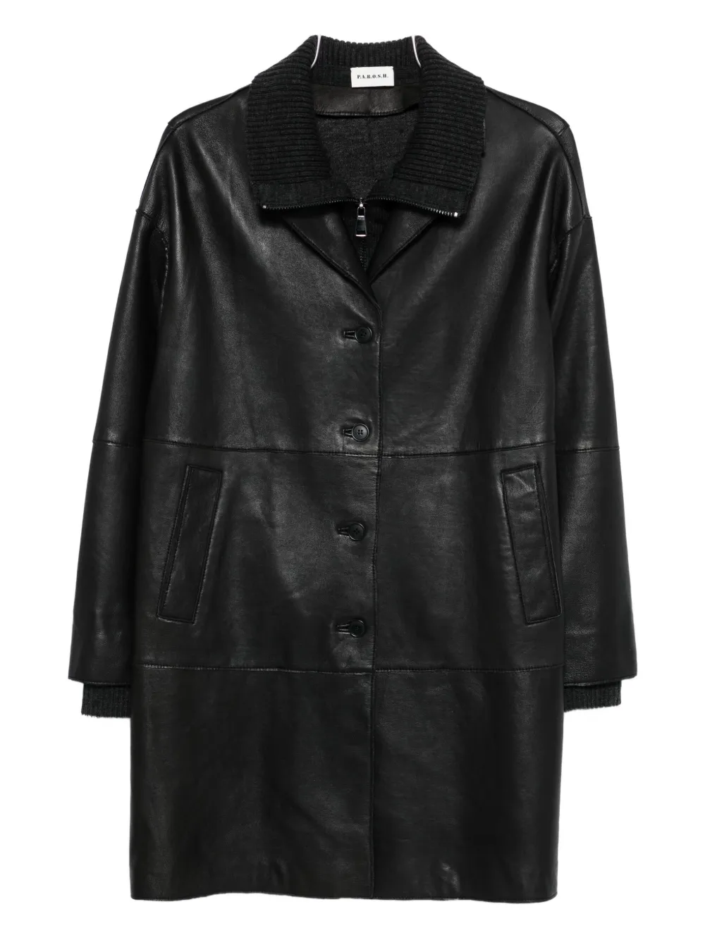 P.A.R.O.S.H. ribbed-collar leather coat - Nero