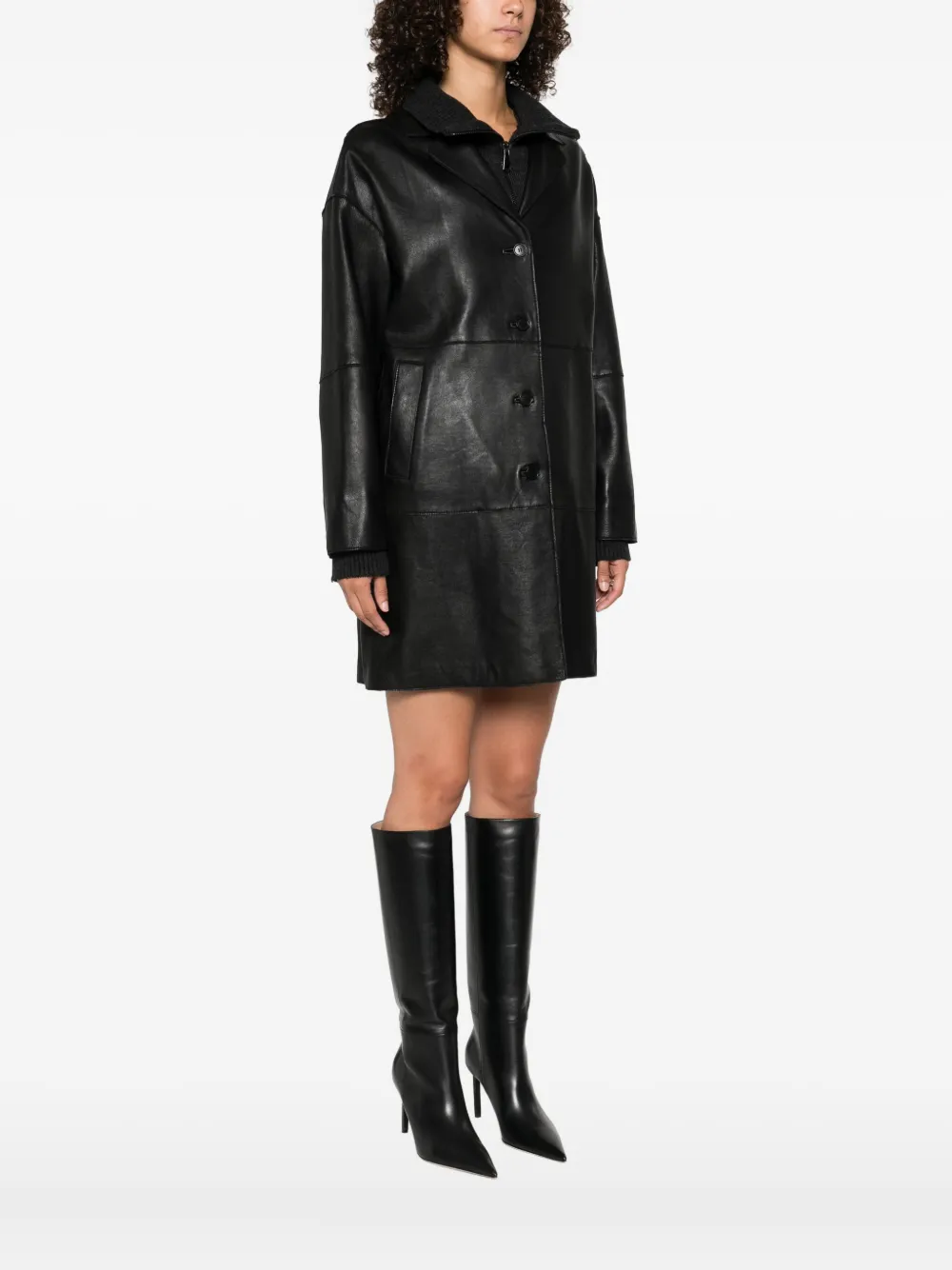 P.A.R.O.S.H. ribbed-collar leather coat Zwart