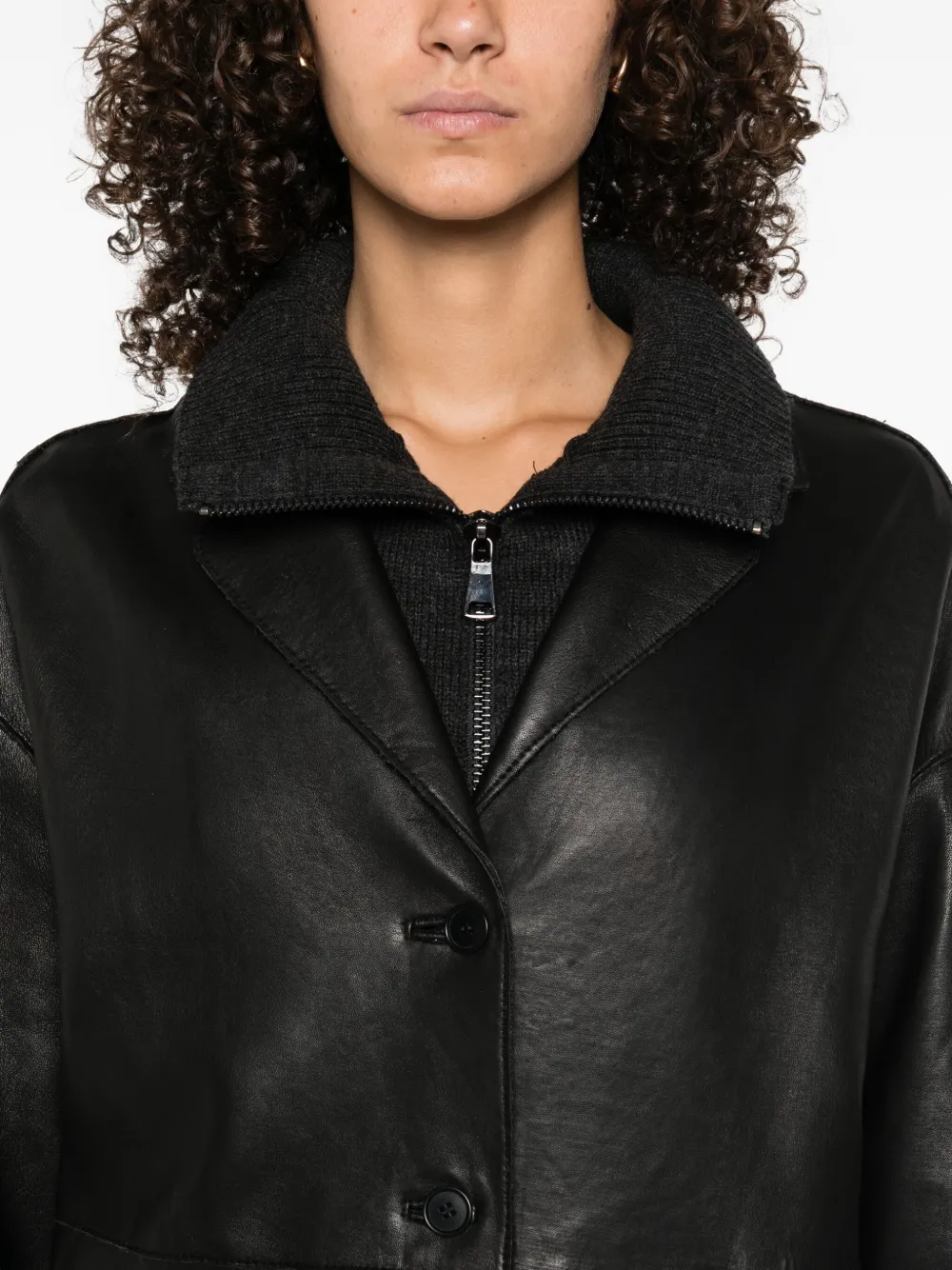 P.A.R.O.S.H. ribbed-collar leather coat Zwart