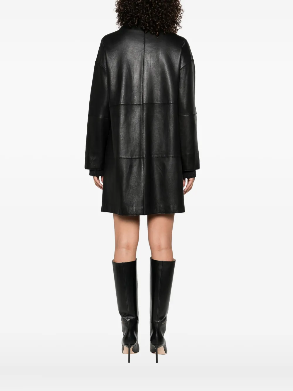 P.A.R.O.S.H. ribbed-collar leather coat Zwart