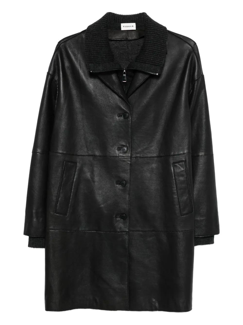 P.A.R.O.S.H. ribbed-collar leather coat Zwart