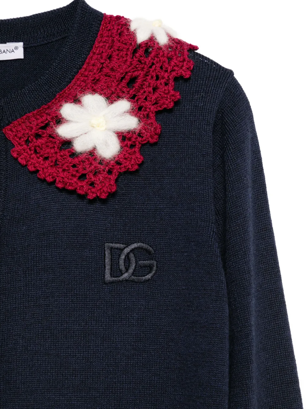 Dolce & Gabbana Kids flower-crochet cardigan Blauw
