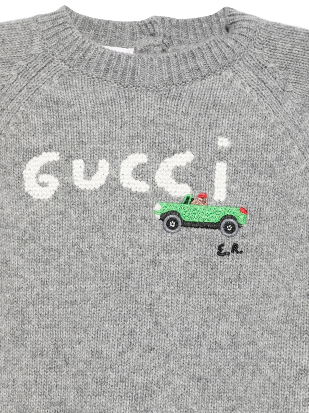 Gucci Kids Trui met geborduurde auto en ronde hals Grijs