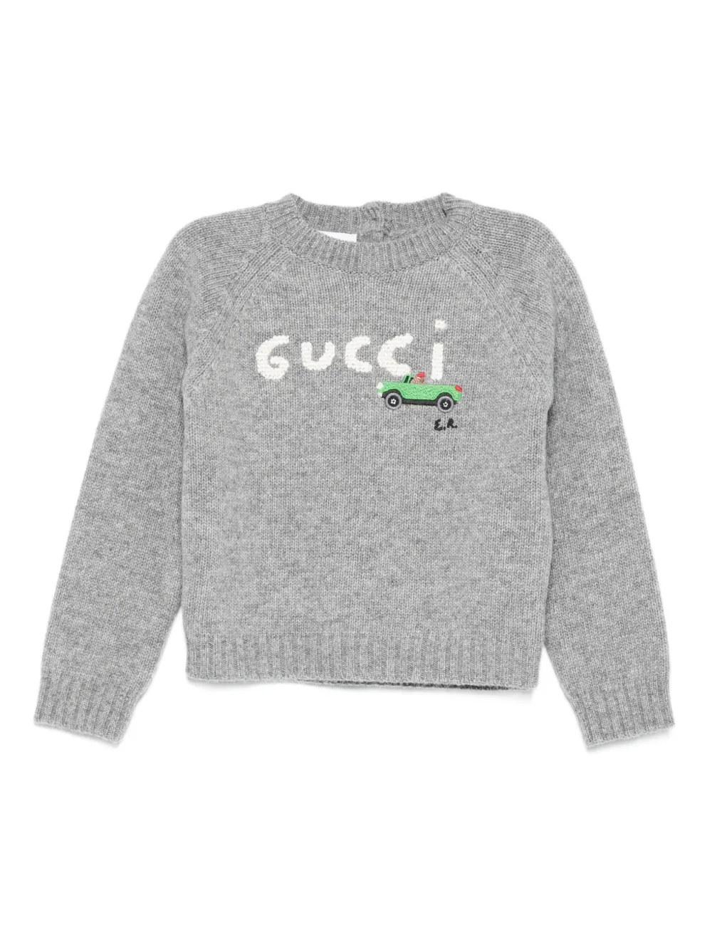 Gucci Kids Trui met geborduurde auto en ronde hals Grijs