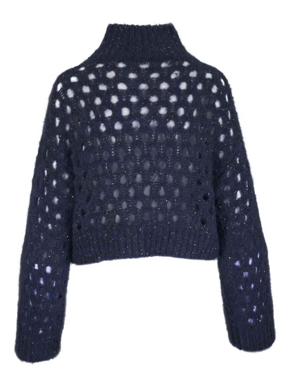 Brunello Cucinelli high-neck open-knit sweater Blauw