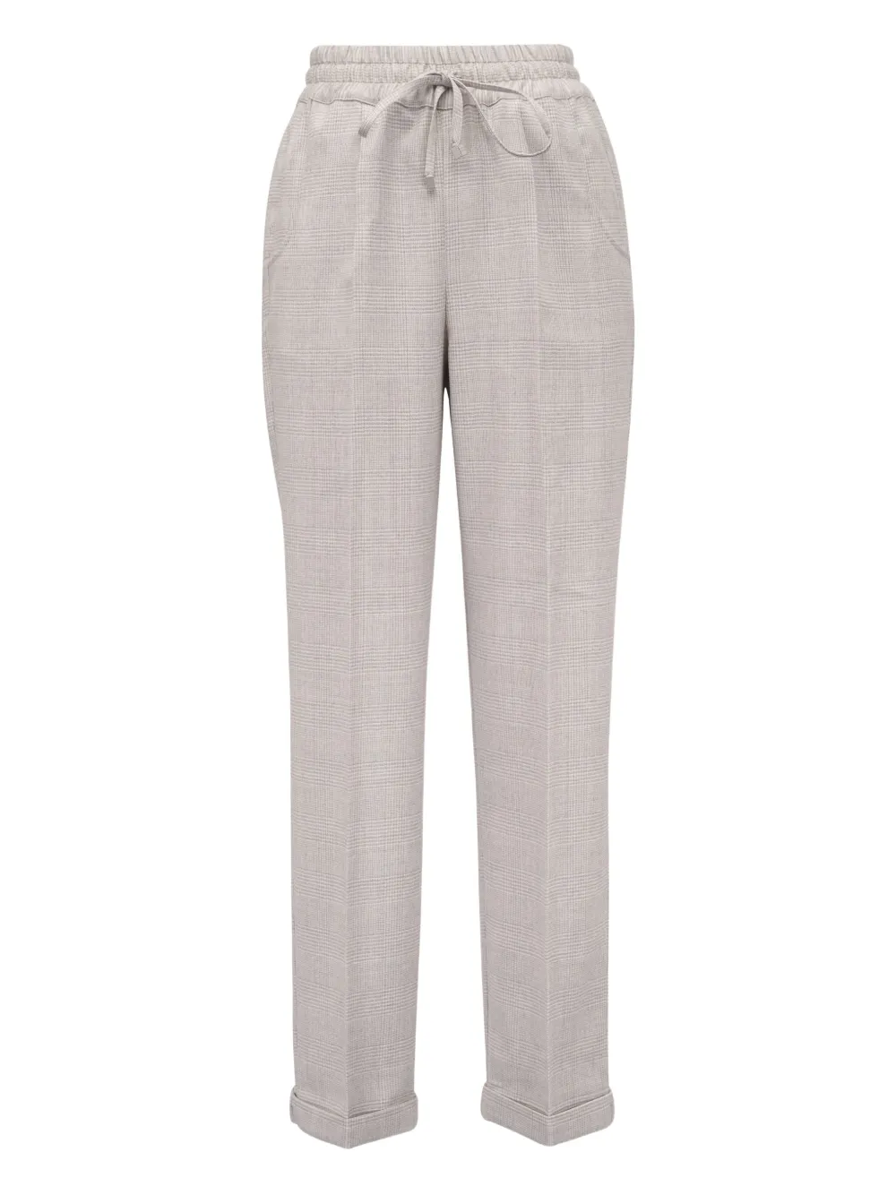 Kiton Checked Drawstring-waist Trousers In Gray