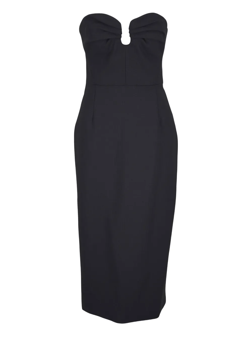 Carolina Herrera Strapless Ruched Wool-blend Midi Dress In Black