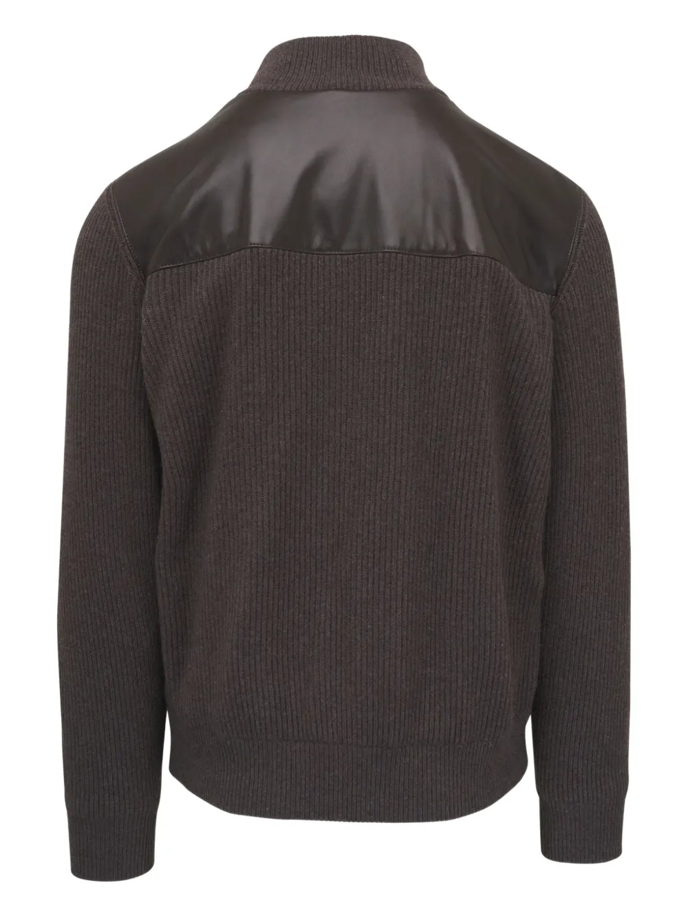 Brunello Cucinelli leather-paneled ribbed-knit jacket | Leather Jackets | Image 2