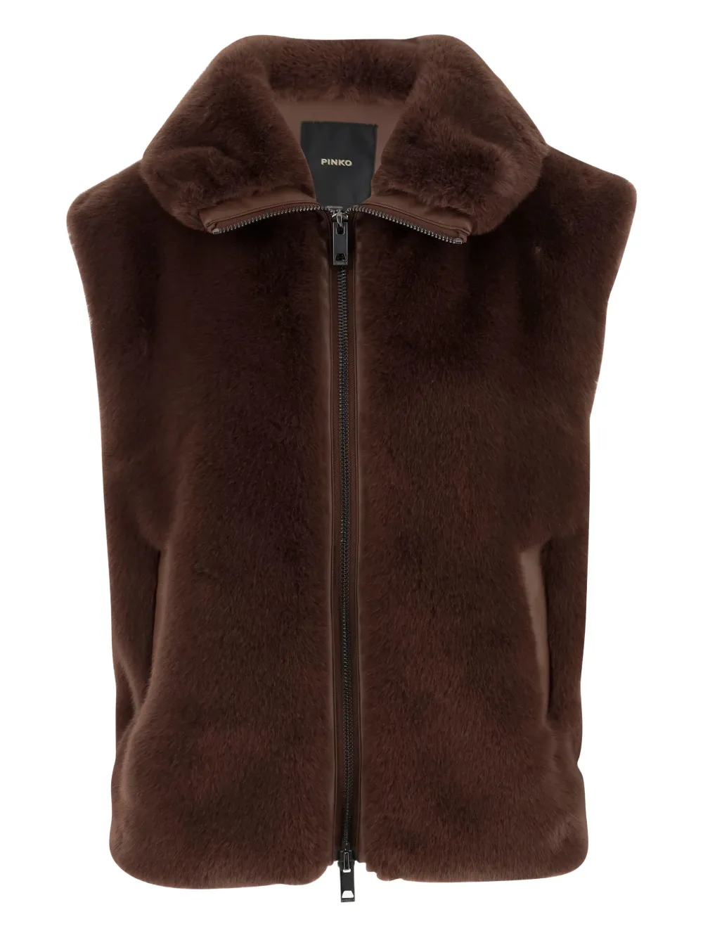 PINKO faux-fur zip-up gilet Bruin