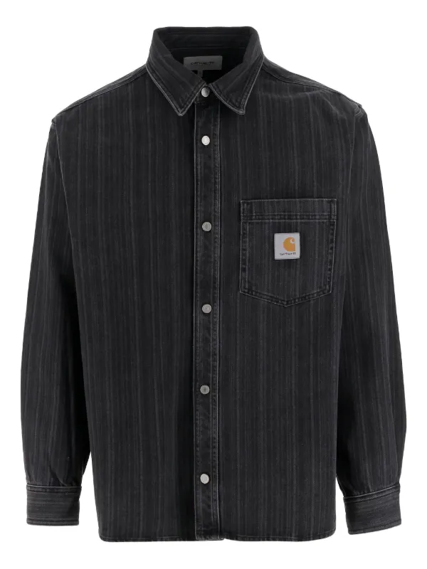 Carhartt WIP ストライプポケット コットンシャツ | ブラック