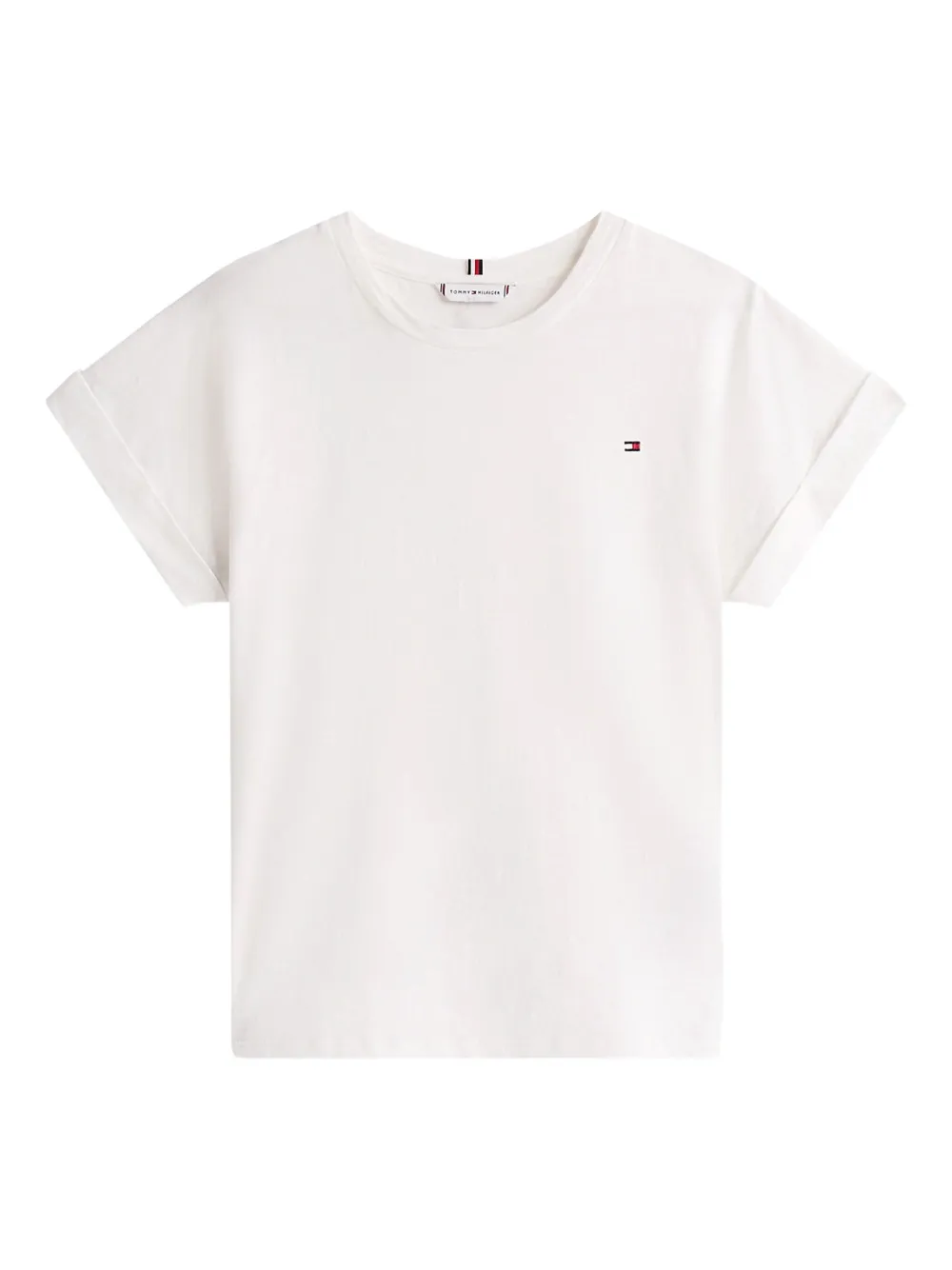Tommy Hilfiger T-shirt met geborduurd logo en omgeslagen mouwen Wit