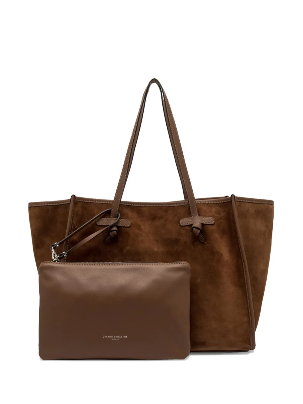 GIANNI CHIARINI Marcella knotted-handles suede tote bag Bruin