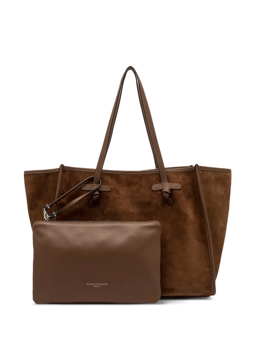GIANNI CHIARINI Marcella suède shopper met geknoopte handgrepen Bruin