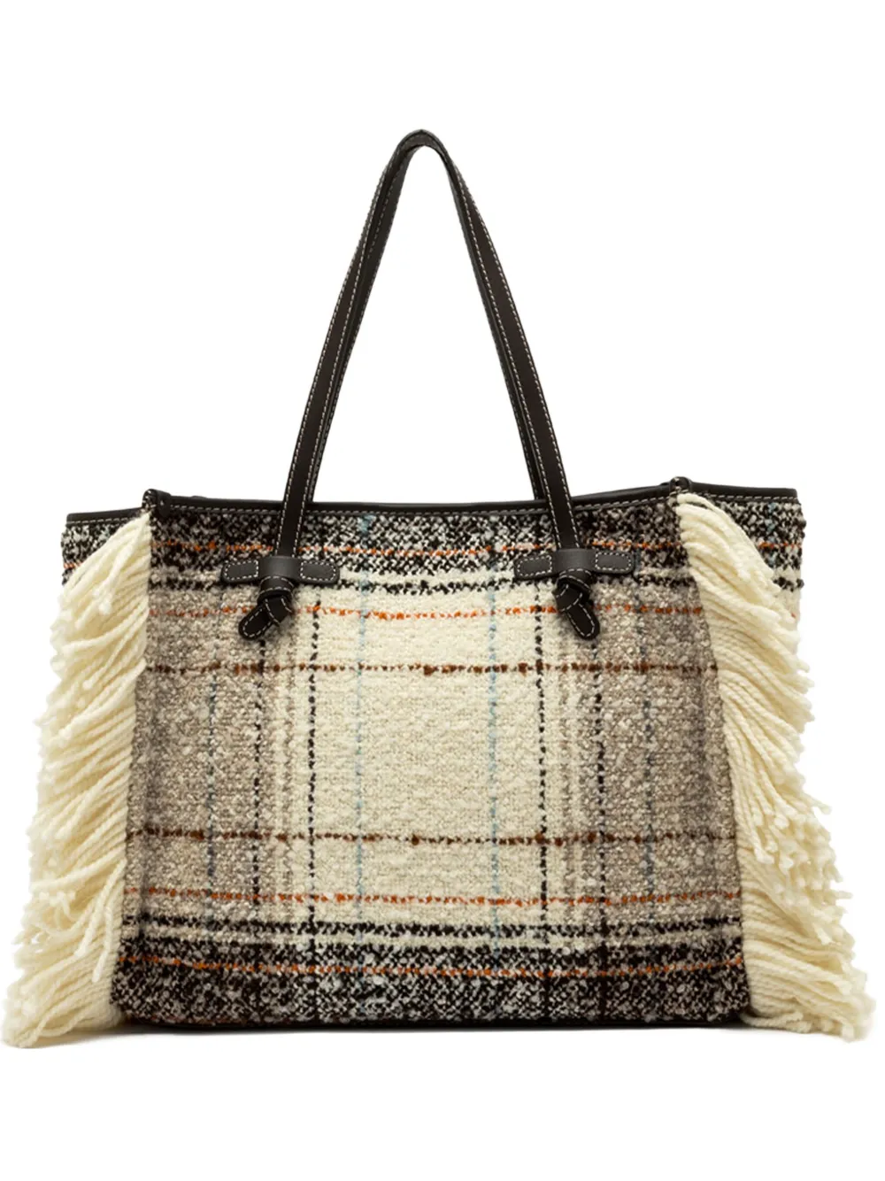 GIANNI CHIARINI plaid fringed tote bag Beige