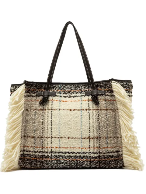 GIANNI CHIARINI plaid fringed tote bag