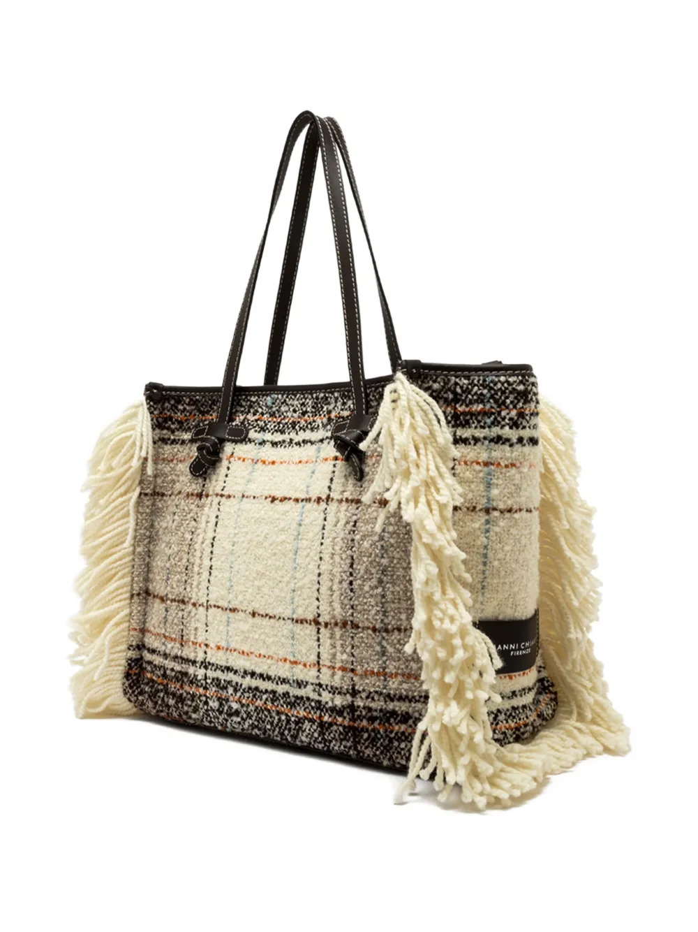 GIANNI CHIARINI plaid fringed tote bag Beige