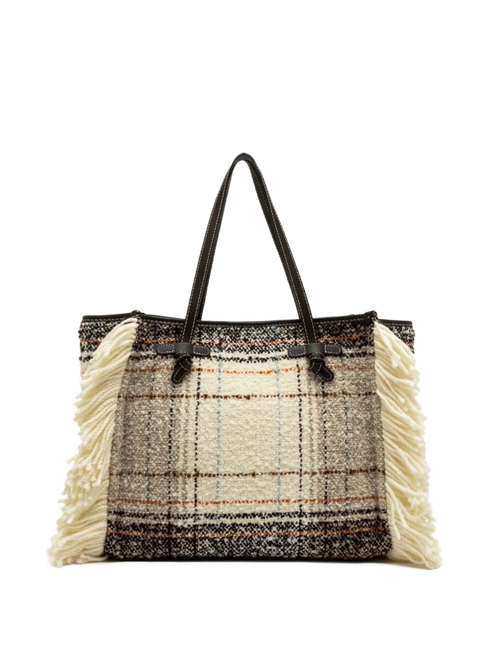 GIANNI CHIARINI plaid fringed tote bag Beige