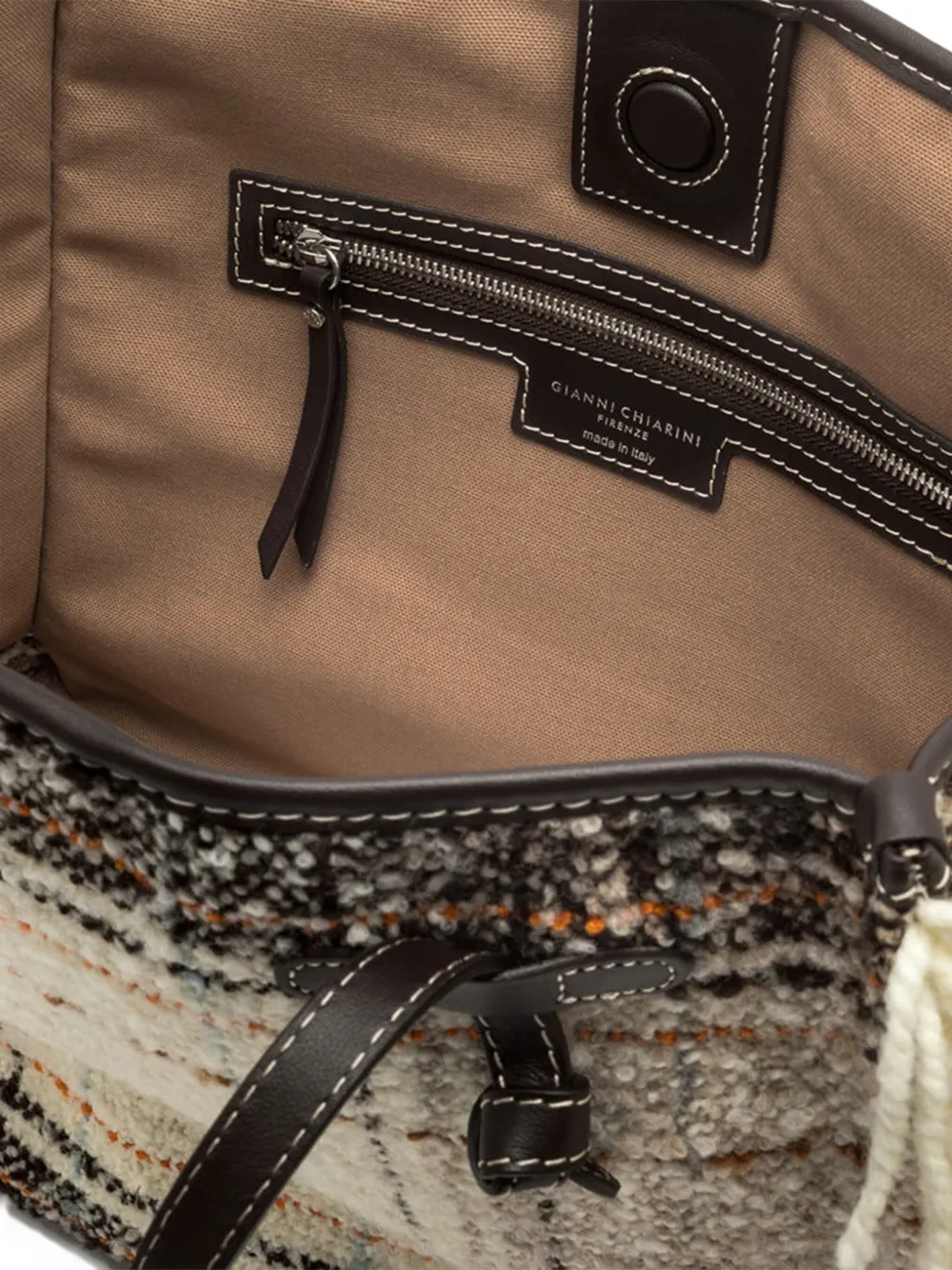GIANNI CHIARINI plaid fringed tote bag Beige