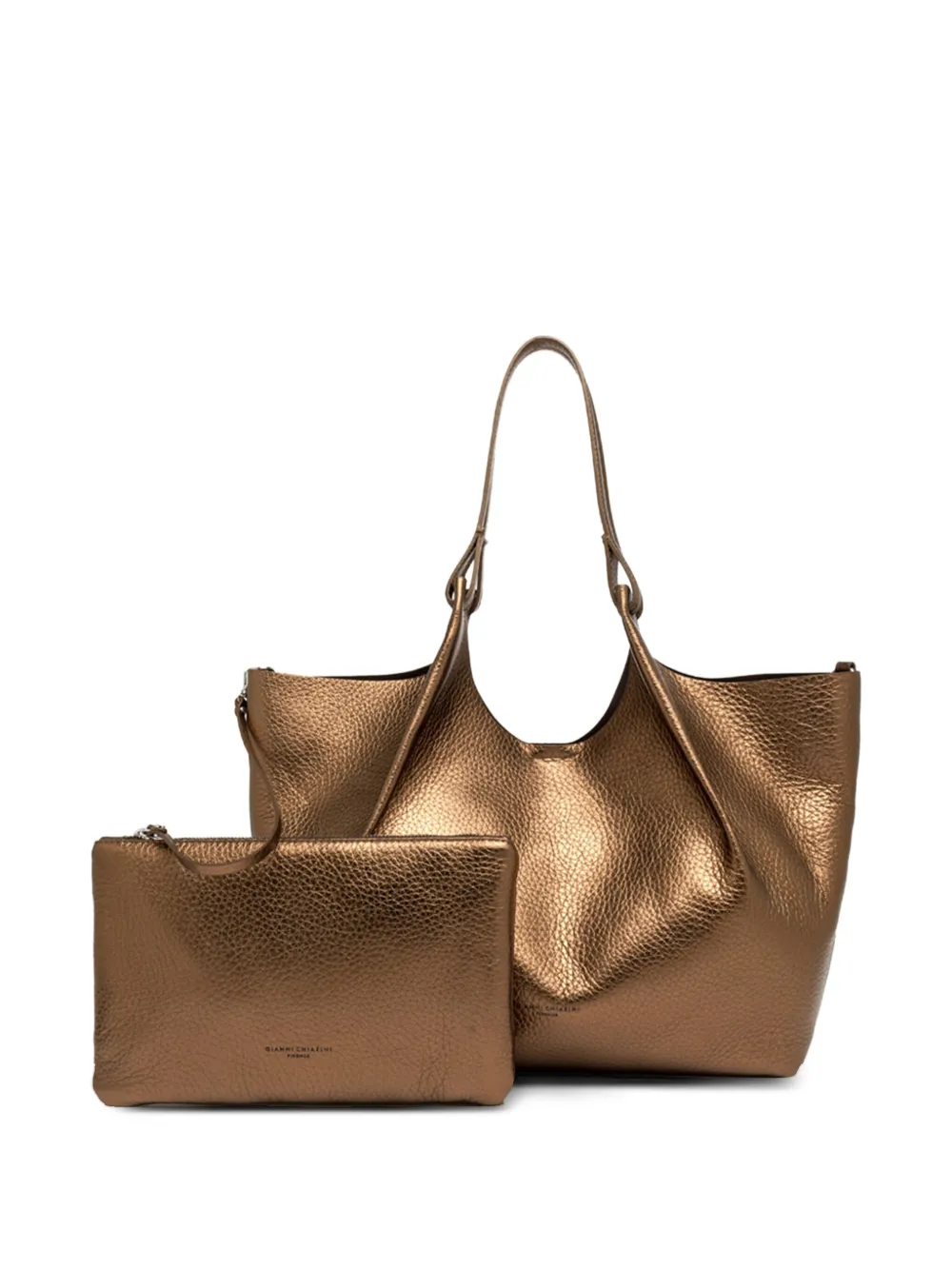 GIANNI CHIARINI Dua metallic-finish leather tote bag Bruin