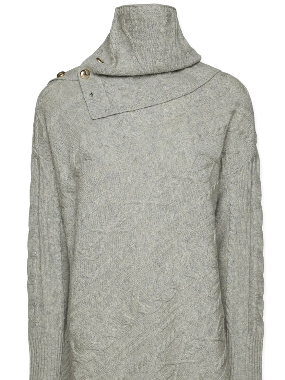 Elena Miro' Button Cable-knit Sweater In Gray