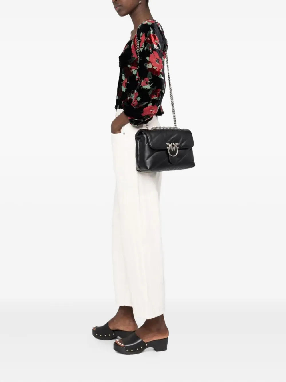 PINKO Love Classic quilted shoulder bag Zwart