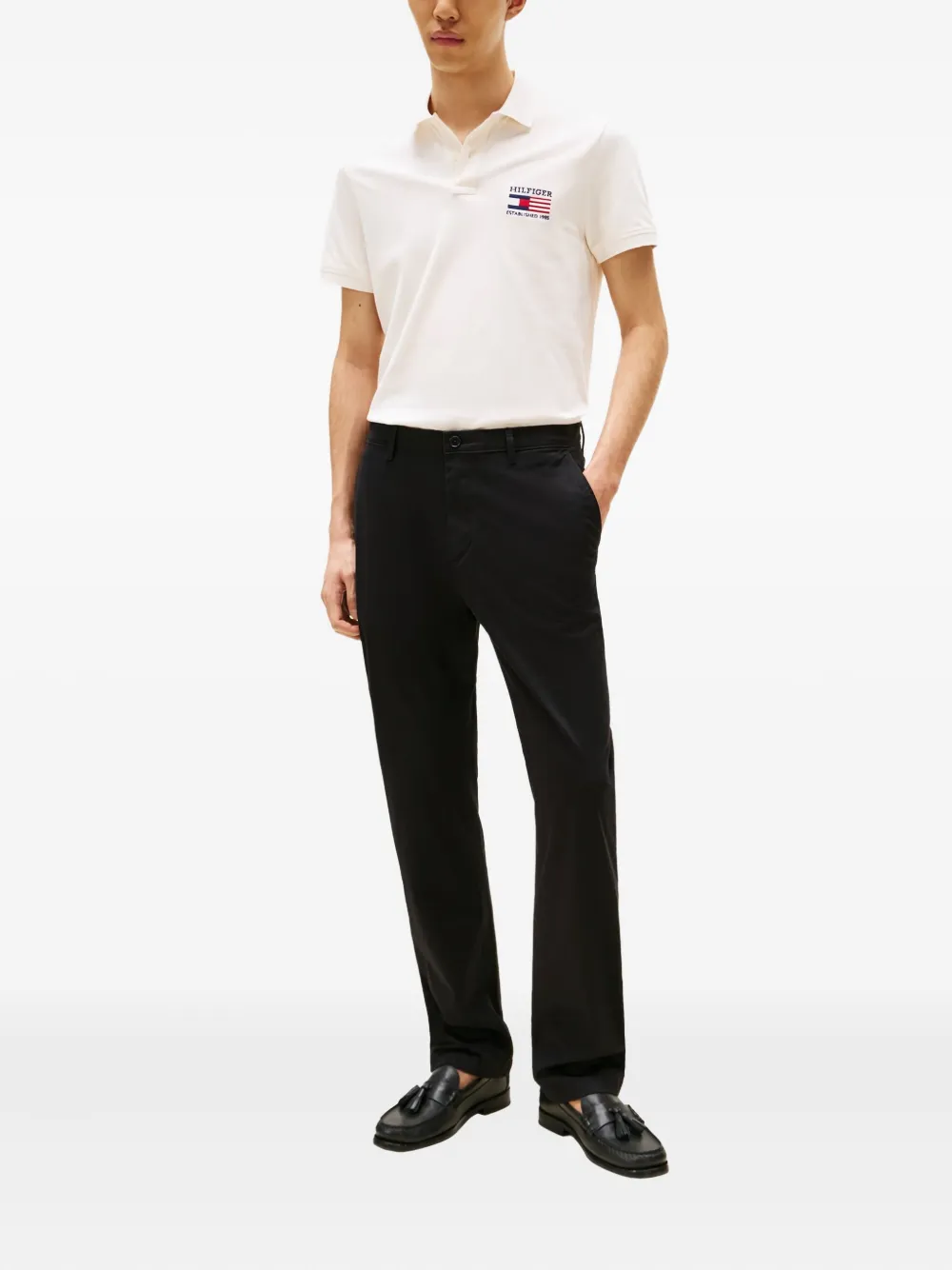 Tommy Hilfiger logo-flag cotton-blend polo shirt - Wit