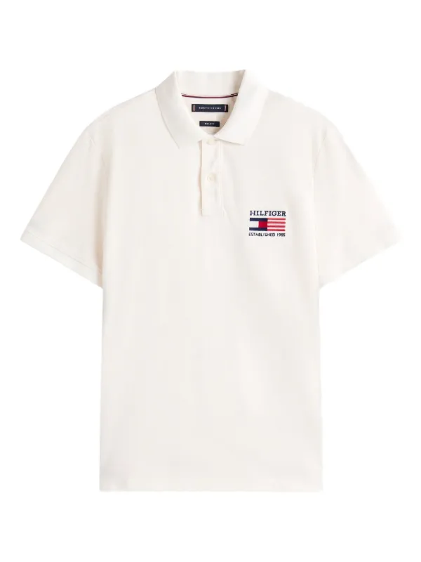 Tommy Hilfiger logo-flag cotton-blend Polo Shirt White FARFETCH PH