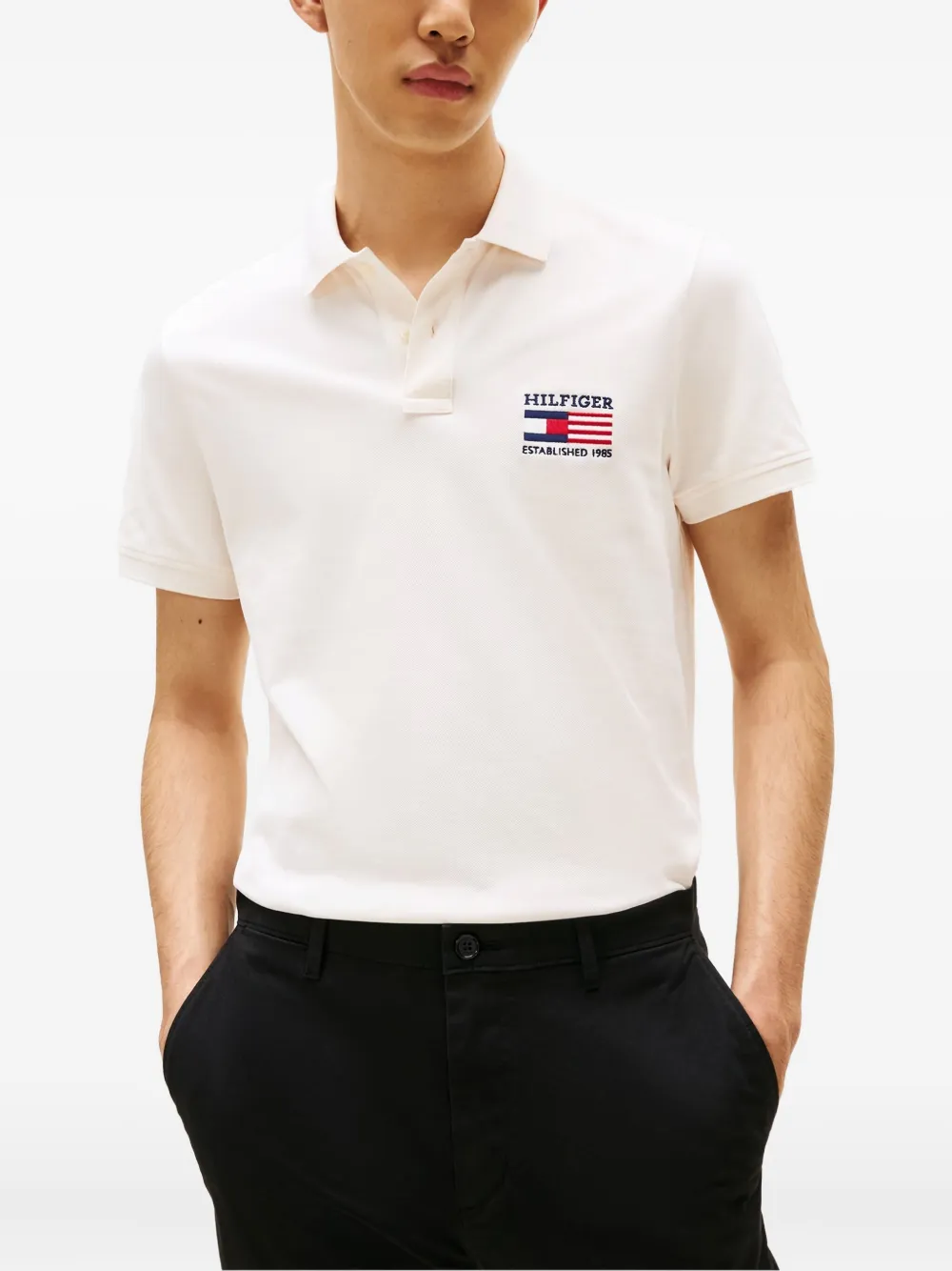 Tommy Hilfiger Logo-flag Cotton-blend Polo Shirt In White