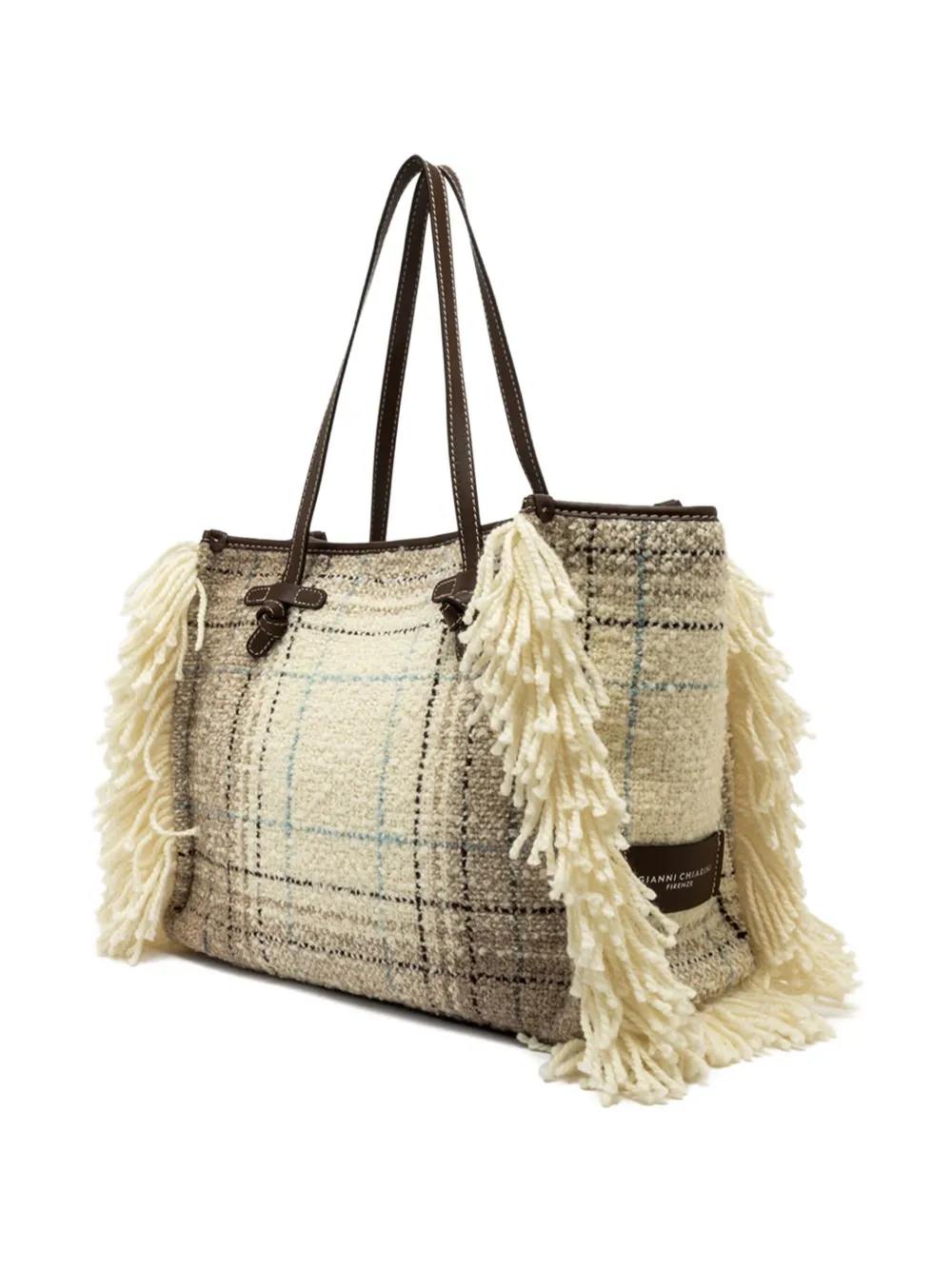 GIANNI CHIARINI Marcella fringed checked tote bag Beige