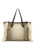 GIANNI CHIARINI Marcella fringed checked tote bag - Neutrals